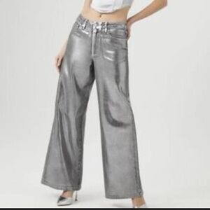 Silver Metallic Wide-Leg Jeans Dynamite Heidi